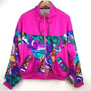 VTG 90s Shell Shock Lined Jacket Windbreaker Pink Neon Barbie Core Full Zip Sz M